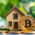 House and Bitcoin symbol side by side, representing real estate and crypto investing.